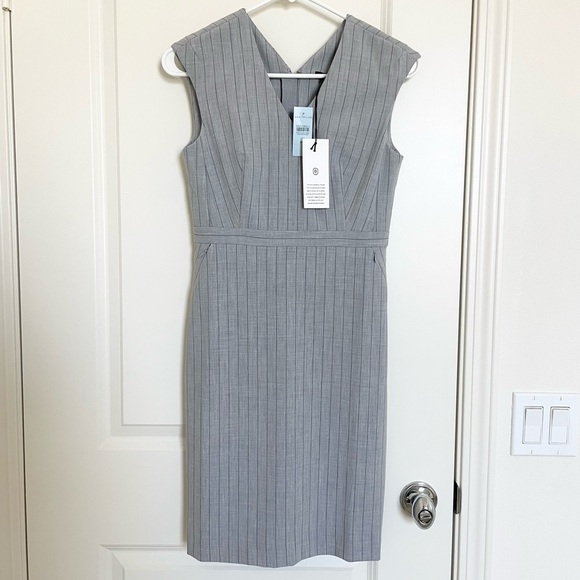 Ann Taylor pinstripe stripe bi-stretch sheath midi office dress 00P - Picture 3 of 6